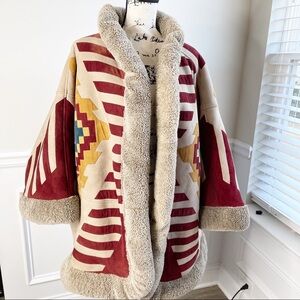 Vintage Customized Valentino boutique aztec‎ mesa leather shearling coat Large